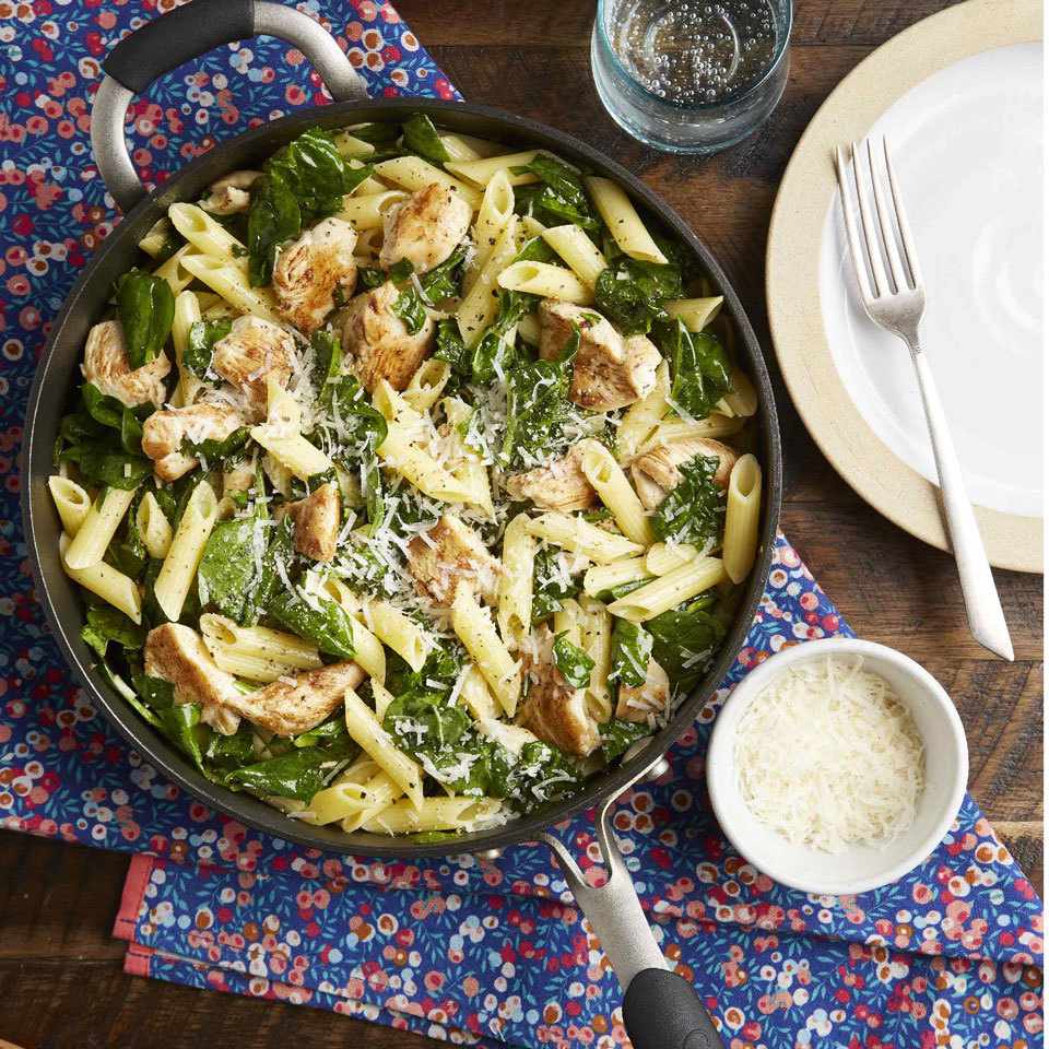 Chicken Spinach Skillet Pasta With Lemon Parmesan Recipe Eatingwell