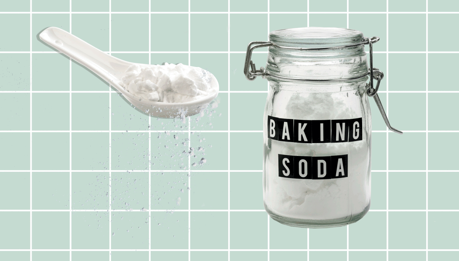 How to Clean With Baking Soda, baking soda on green background