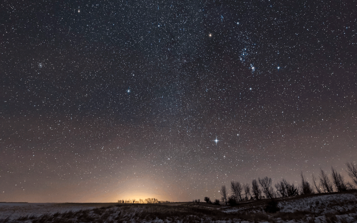 The stars, Milky Way, and constellations of the northern winter sky