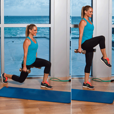 At Home: Rear Lunge and Knee-Ups