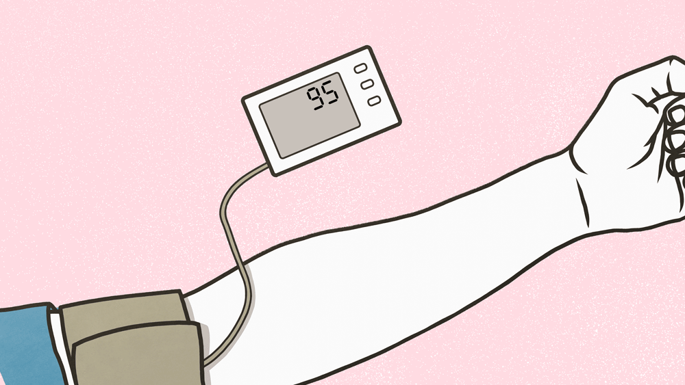 an illustration of a digital blood pressure monitor with numbers climbing up