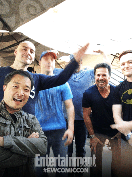 DC Comics Publisher Jim Lee (bottom left) with DC writers and artists