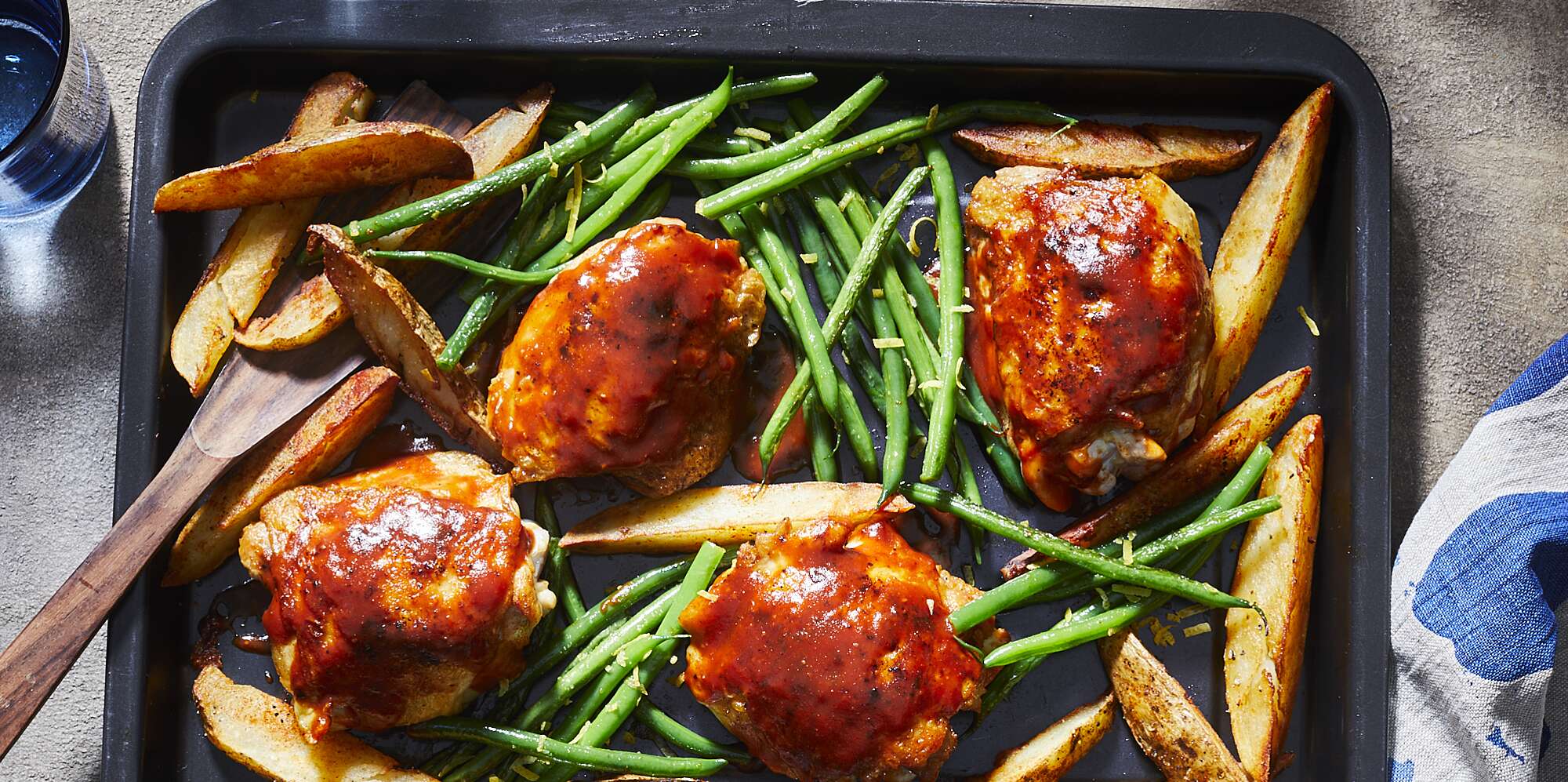 Sheet Pan BBQ Chicken Thighs with Green Beans and Potatoes Recipe ...