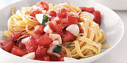Pasta with Marinated Tomatoes and Mozzarella Recipe | MyRecipes