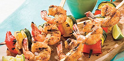 Spicy Glazed Shrimp and Vegetable Kabobs Recipe | MyRecipes