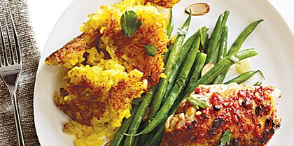 Fiery Chicken Thighs with Persian Rice Recipe | MyRecipes