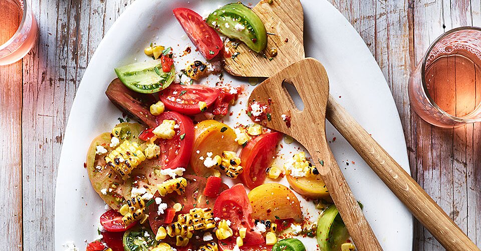 Heirloom Tomato Salad with Charred Corn & Pepper Salsa Recipe | EatingWell