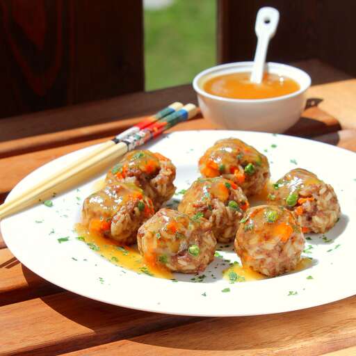 Pork Fried Rice Meatballs with Homemade Sweet and Sour Sauce Recipe