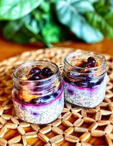 Protein Powder Overnight Oats with Blueberries and Peanut Butter Recipe