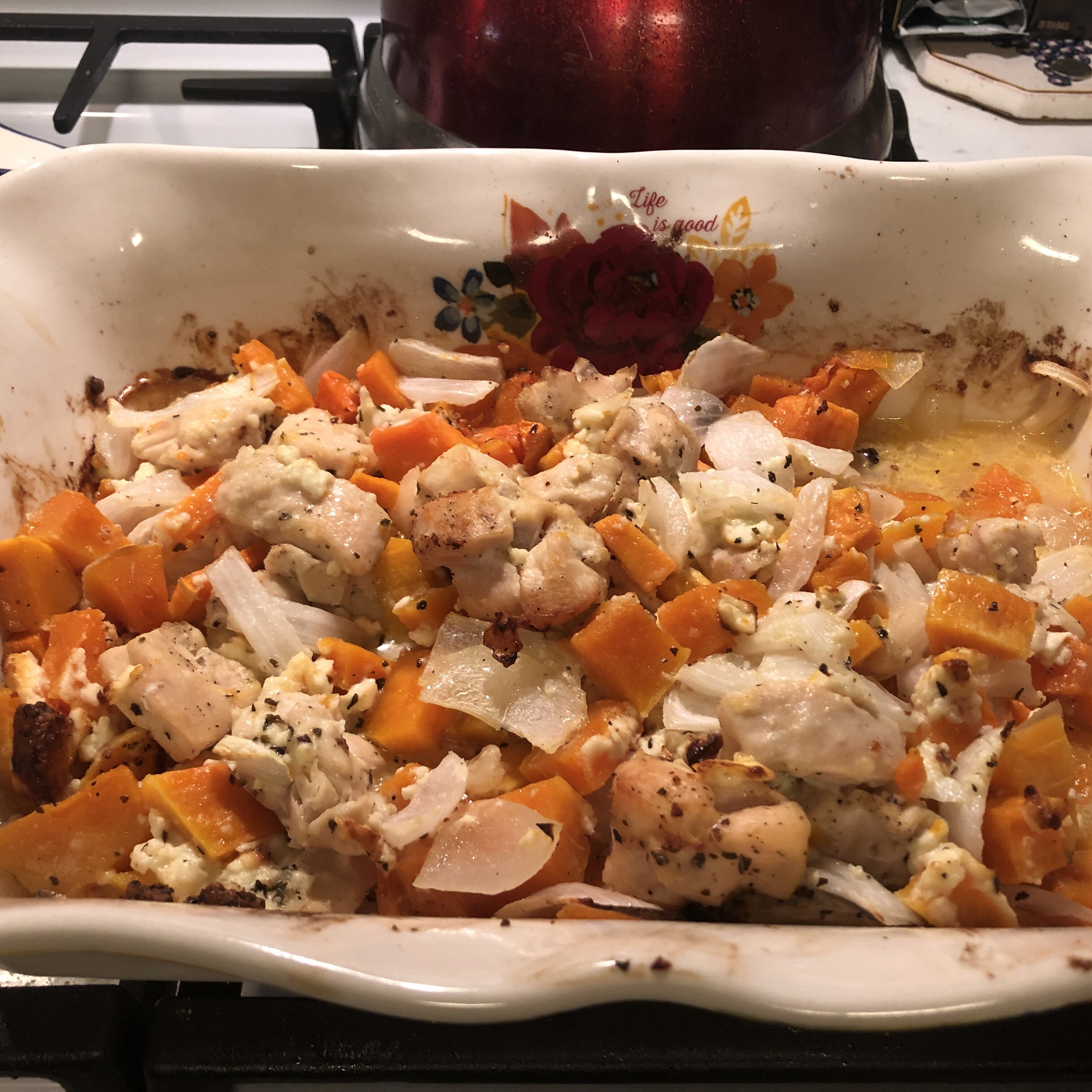 Garlic-Feta Roasted Butternut Squash with Chicken Recipe | Allrecipes