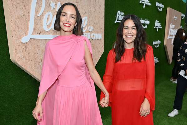 Jodi Balfour and Abbi Jacobson arrive at the Los Angeles premiere of the new Prime Video series "A League of Their Own" held at Easton Stadium on August 4, 2022 in Los Angeles, California. (Photo by Michael Buckner/Variety via Getty Images)