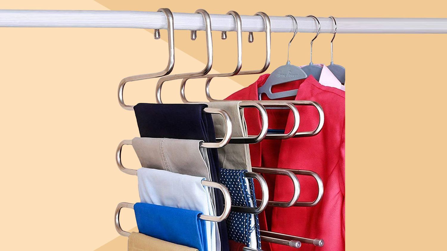 DOIOWN 6 Tier Skirt Hangers Pants Hangers Closet Organizer Stainless Steel Fold up Space Saving Hangers 2-Pieces