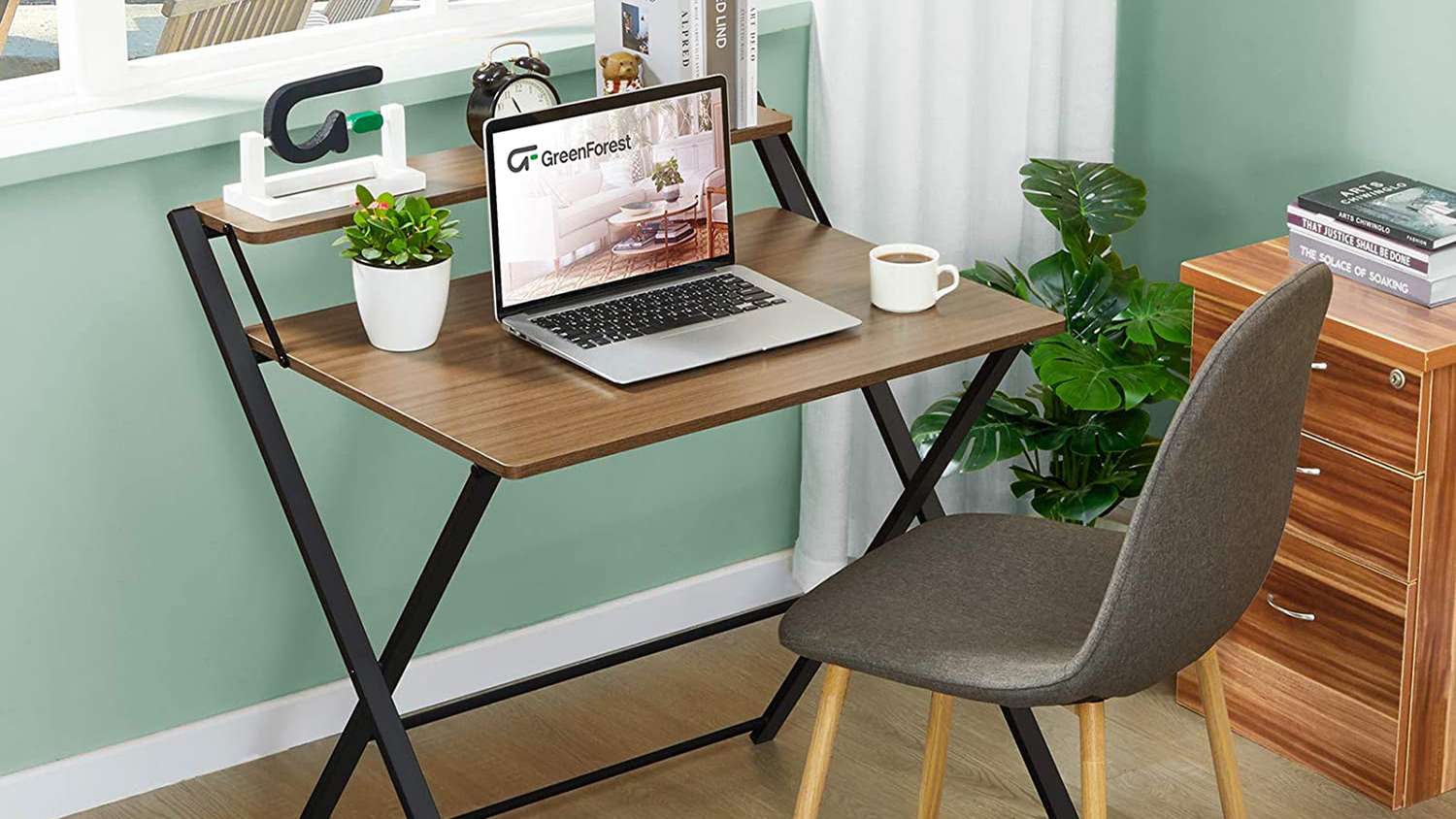 Beige Aingoo Modern Simple Computer Desk Writing Desk Home Office Desk Wooden Desk PC Laptop Desk with Unique R-shaped structure for Small Space ，Easy to assemble