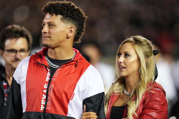 Patrick Mahomes II is inducted into the Texas Tech Red Raiders Ring of Honor at halftime of a game against the Baylor Bears at Jones AT&T Stadium on October 29, 2022 in Lubbock, Texas.