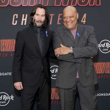 Keanu Reeves and Laurence Fishburne attend the Los Angeles Premiere of Lionsgate's "John Wick: Chapter 4" at TCL Chinese Theatre on March 20, 2023 in Hollywood, California