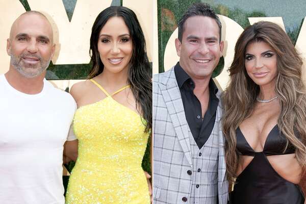SANTA MONICA, CALIFORNIA: In this image released on June 5, (L-R) Joe Gorga and Melissa Gorga attend the 2022 MTV Movie & TV Awards: UNSCRIPTED at Barker Hangar in Santa Monica, California and broadcast on June 5, 2022. (Photo by Jeff Kravitz/Getty Images for MTV); SANTA MONICA, CALIFORNIA: In this image released on June 5, (L-R) Luis Ruelas and Teresa Giudice attend the 2022 MTV Movie & TV Awards: UNSCRIPTED at Barker Hangar in Santa Monica, California and broadcast on June 5, 2022. (Photo by Jeff Kravitz/Getty Images for MTV)