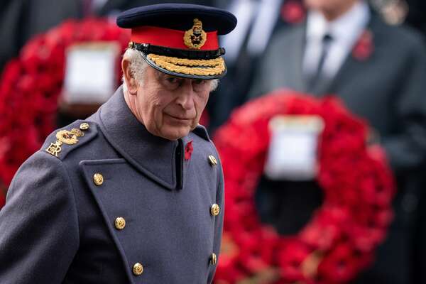 King Charles III during the Remembrance Sunday service at the Cenotaph in London. Picture date: Sunday November 13, 2022. (Photo by Aaron Chown/PA Images via Getty Images)