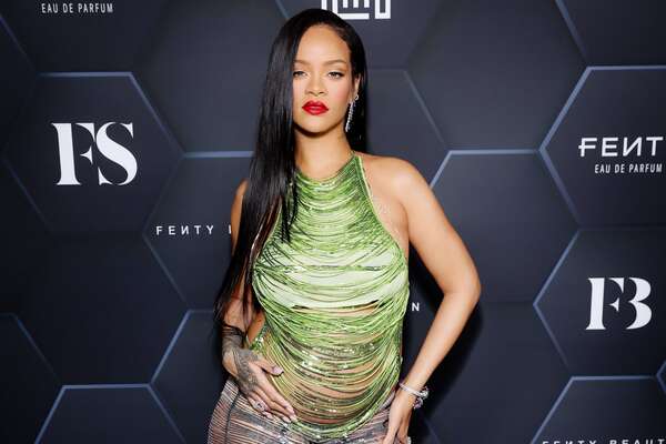 LOS ANGELES, CALIFORNIA - FEBRUARY 11: Rihanna celebrates Fenty Beauty & Fenty Skin at Goya Studios on February 11, 2022 in Los Angeles, California. (Photo by Rich Fury/Getty Images for Fenty Beauty & Fenty Skin)