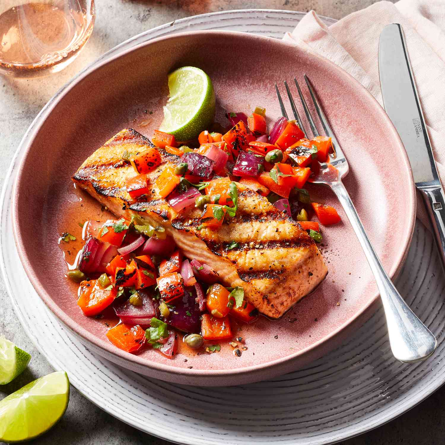Grilled Salmon with Red Pepper Relish