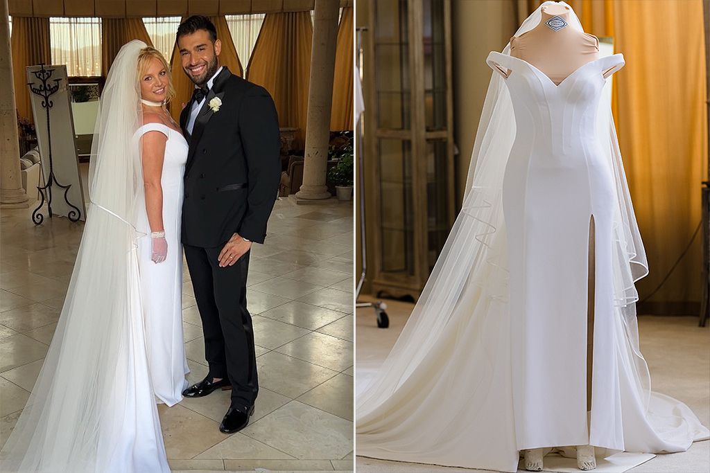Britney Spears Wears Elegant Versace Wedding Dress (with a Choker!) to Marry Sam Asghari