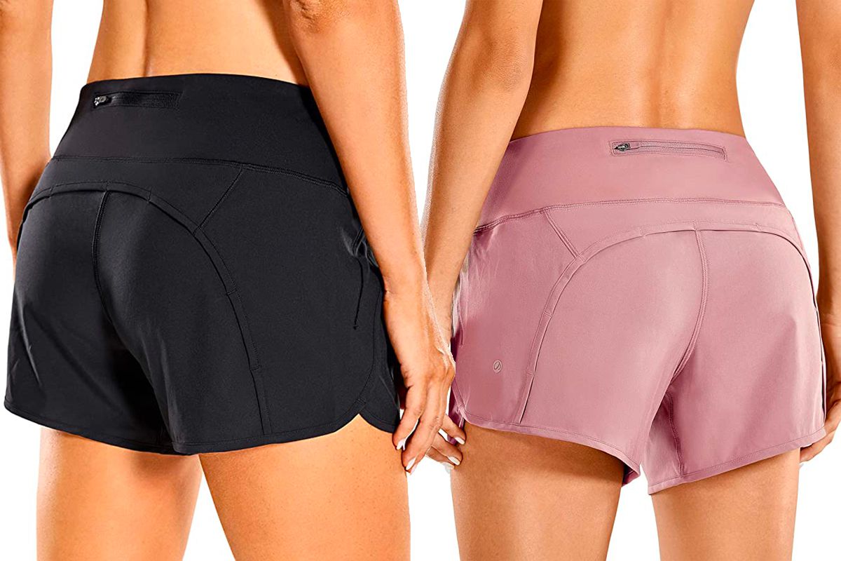 3 inches CRZ YOGA Workout Running Shorts Women with Liner 2 in 1 Athletic Sports Shorts with Zip Pocket