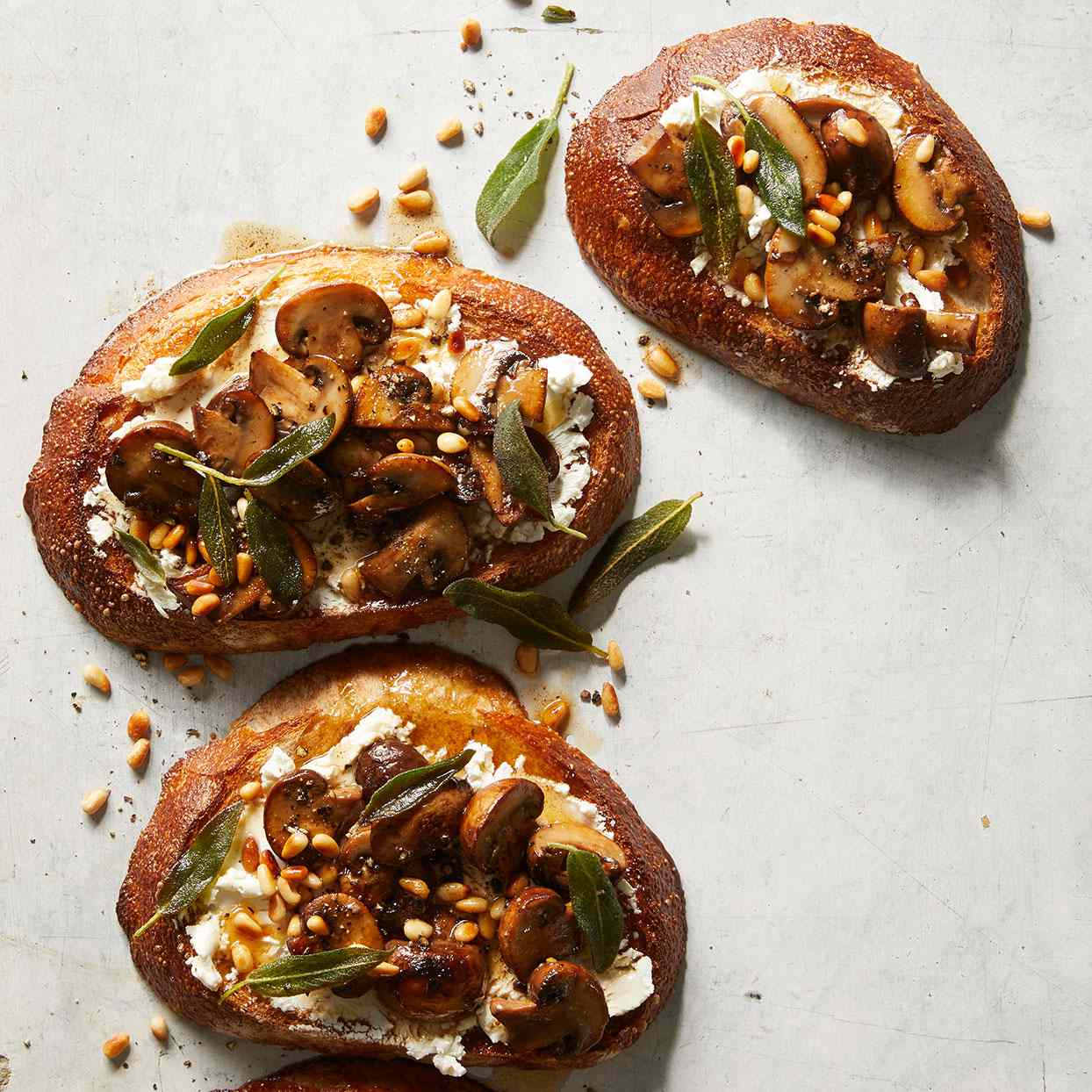 Goat Cheese Crostini with Mushrooms & Brown Butter Recipe | EatingWell