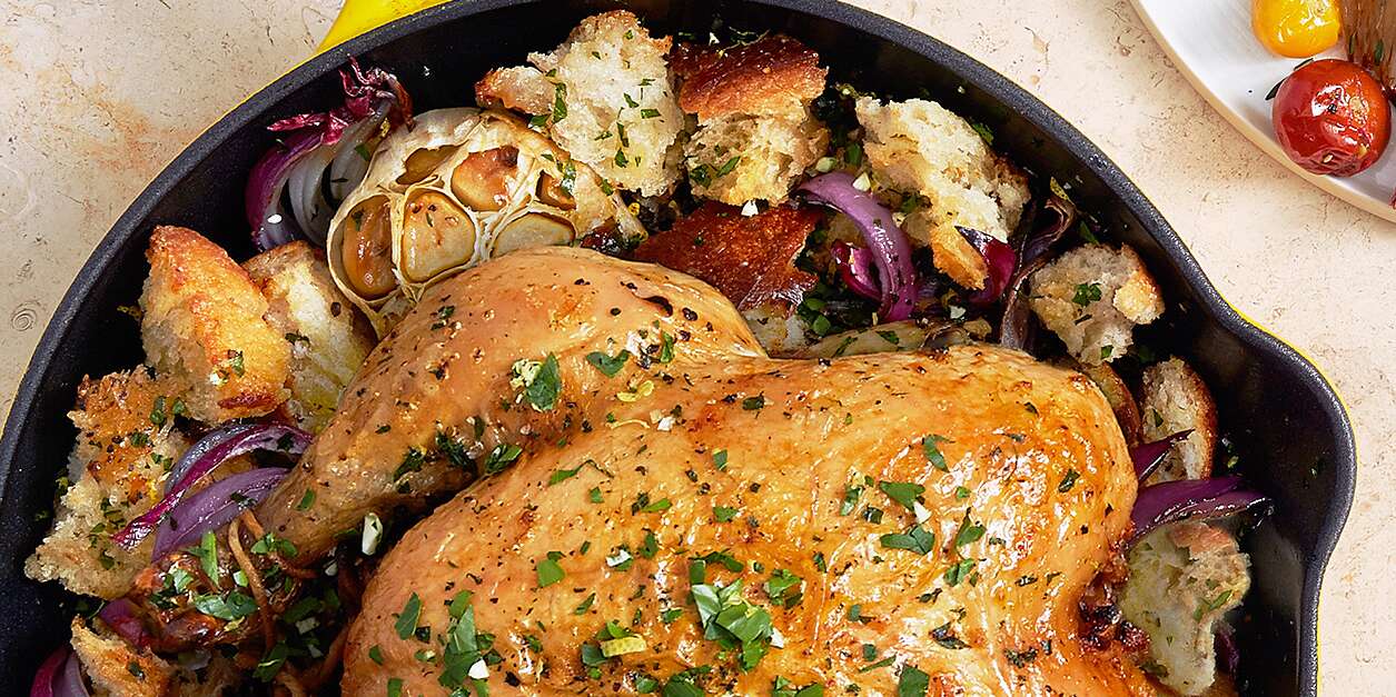 Garlic Chicken with Red Onion & Toasted Bread | Rachael Ray In Season