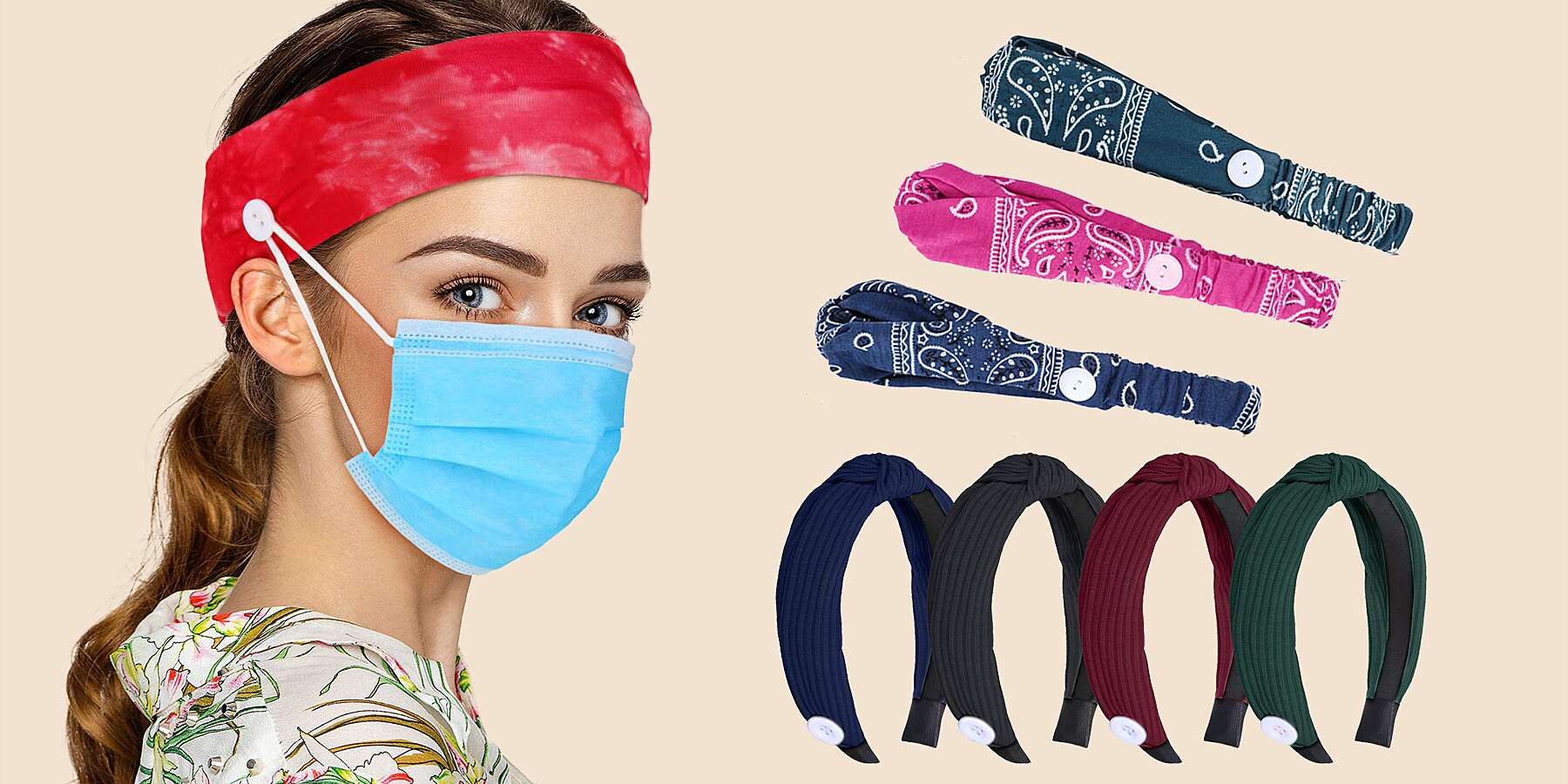 your UNIQUE Handmade Headband No Slip Comfort Designer Headband button headband for masks