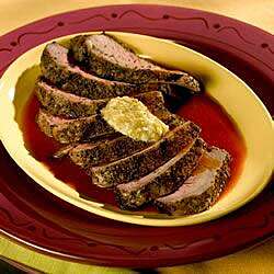 Bloody Mary Steaks with Green Olive Butter