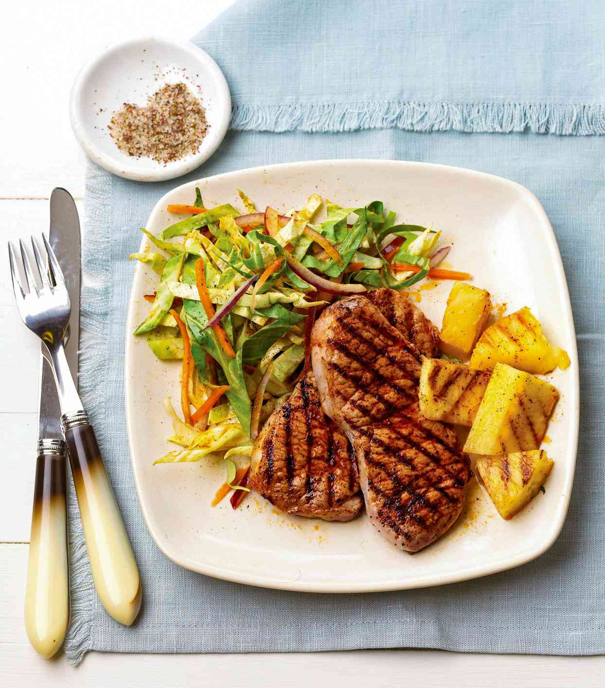 Chops and Pineapple with Chili Slaw