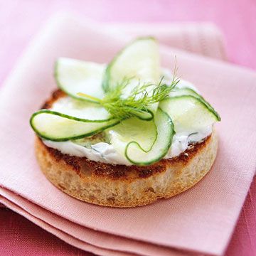 Cucumber and Dill-Sour Cream on English Muffin