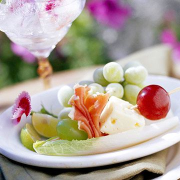 Grapes and Prosciutto with Cheese on a Skewer