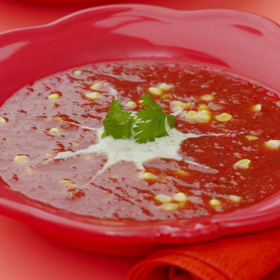 Chilled Tomato Soup with Cilantro-Yogurt Swirl