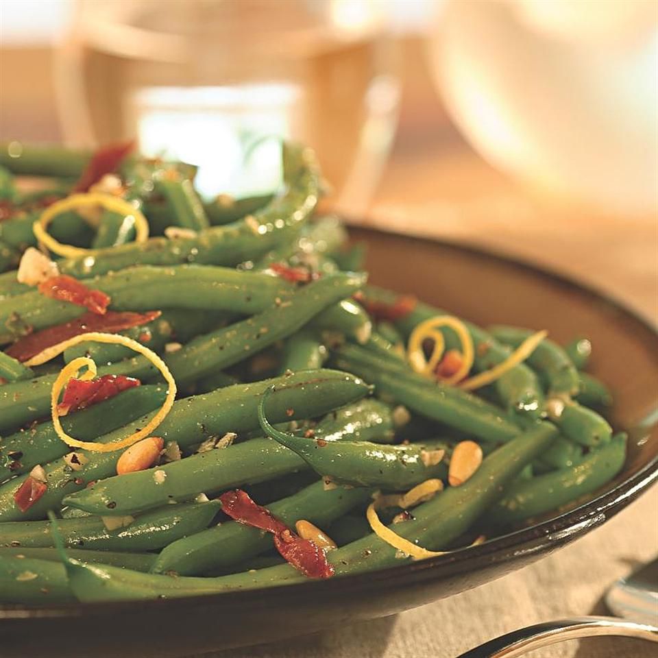 Sizzled Green Beans with Crispy Prosciutto & Pine Nuts