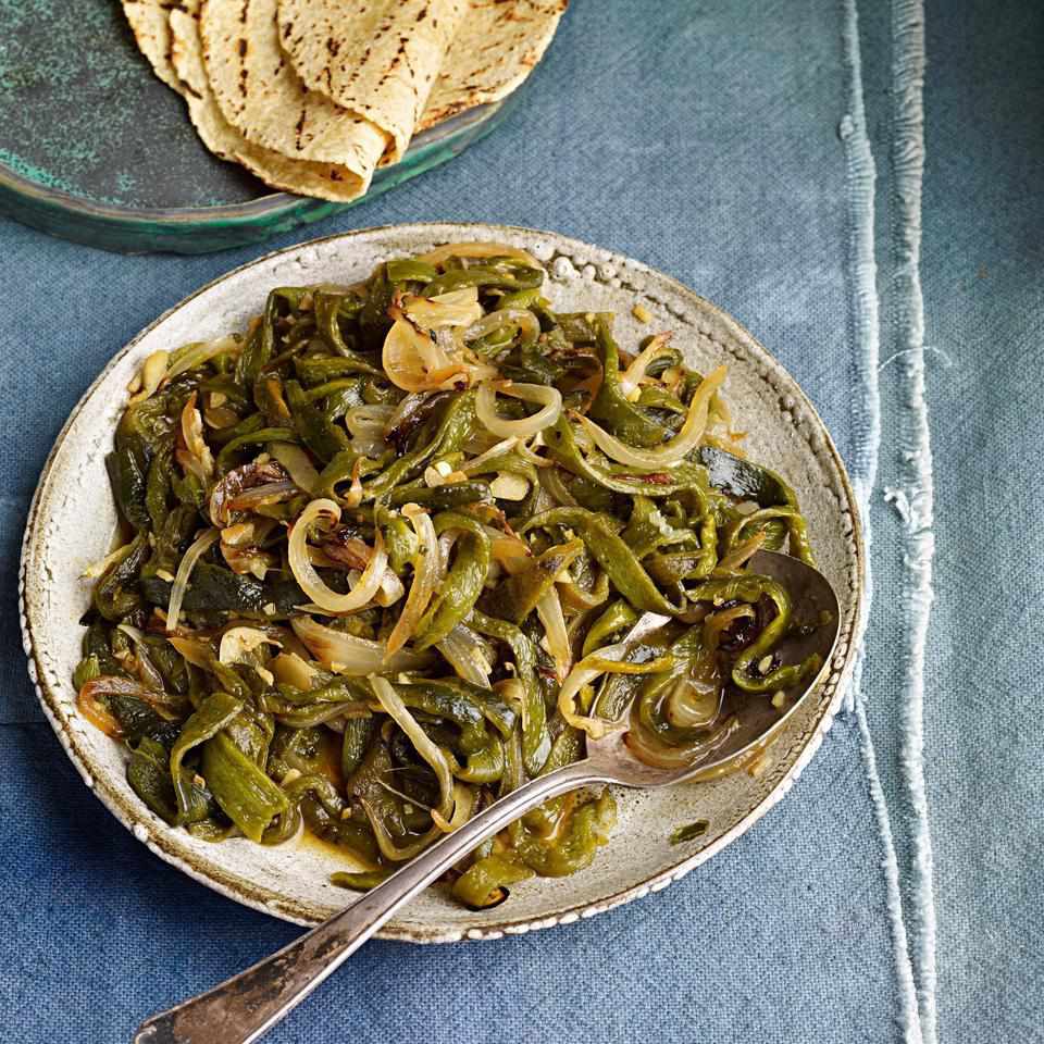 Roasted Poblano Chiles with Onion Rajas