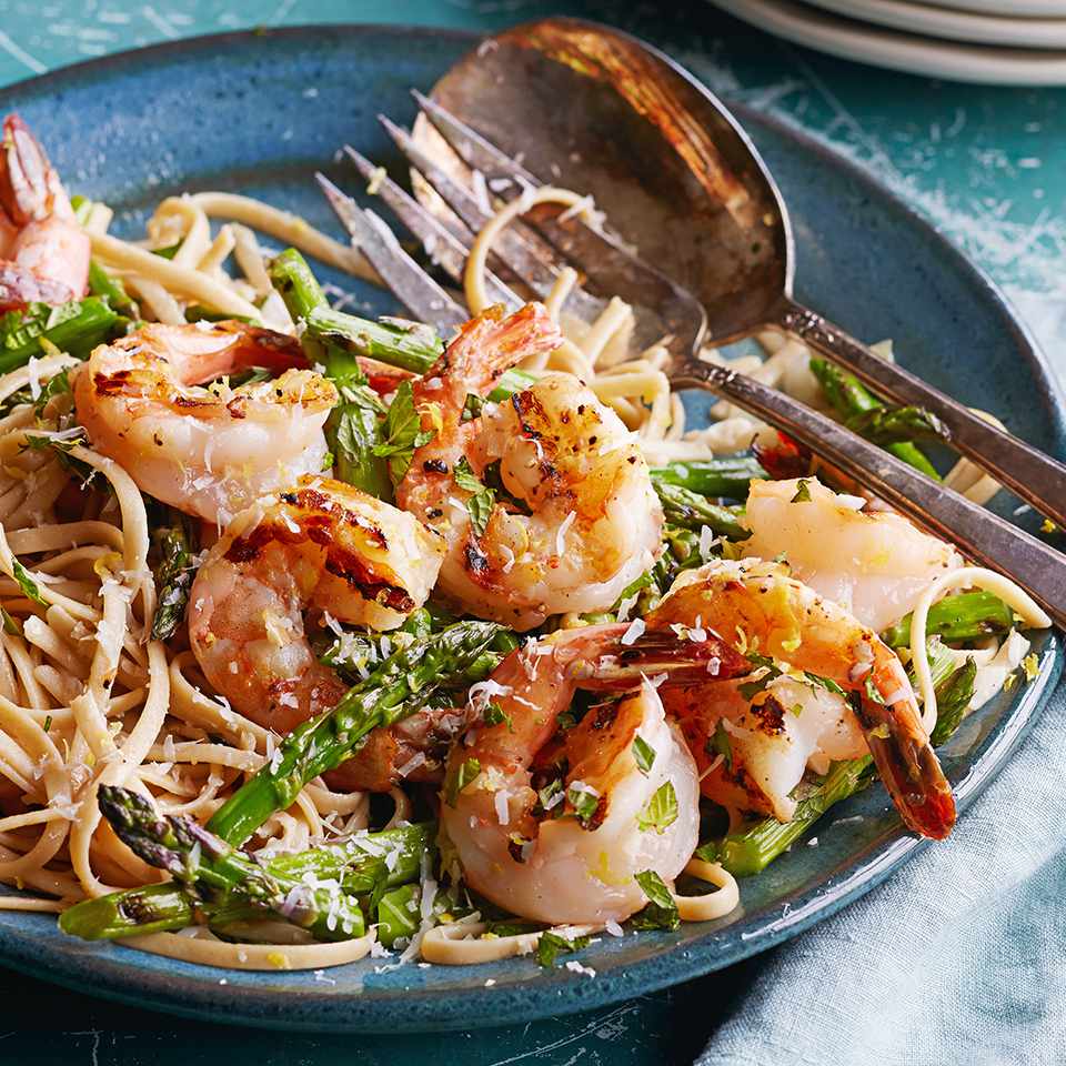 Grilled Asparagus & Shrimp with Pasta