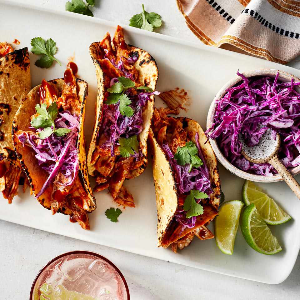 BBQ Chicken Tacos with Red Cabbage Slaw