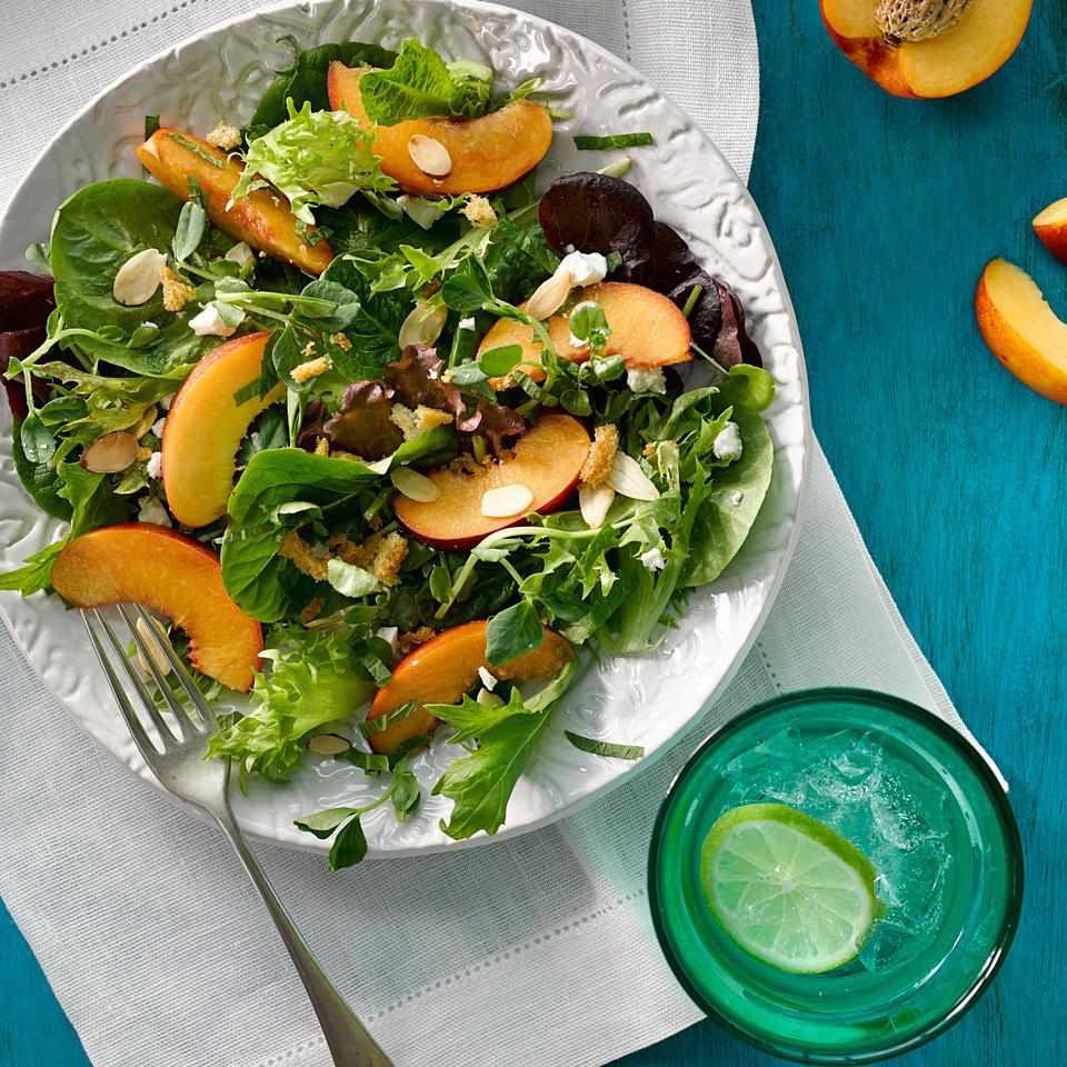 Green Salad with Peaches, Feta & Mint Vinaigrette