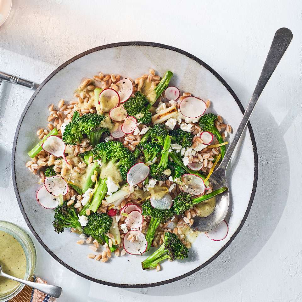 Whole-Grain Salad with Charred Broccoli, Spring Onions & Parsley-Sumac Vinaigrette