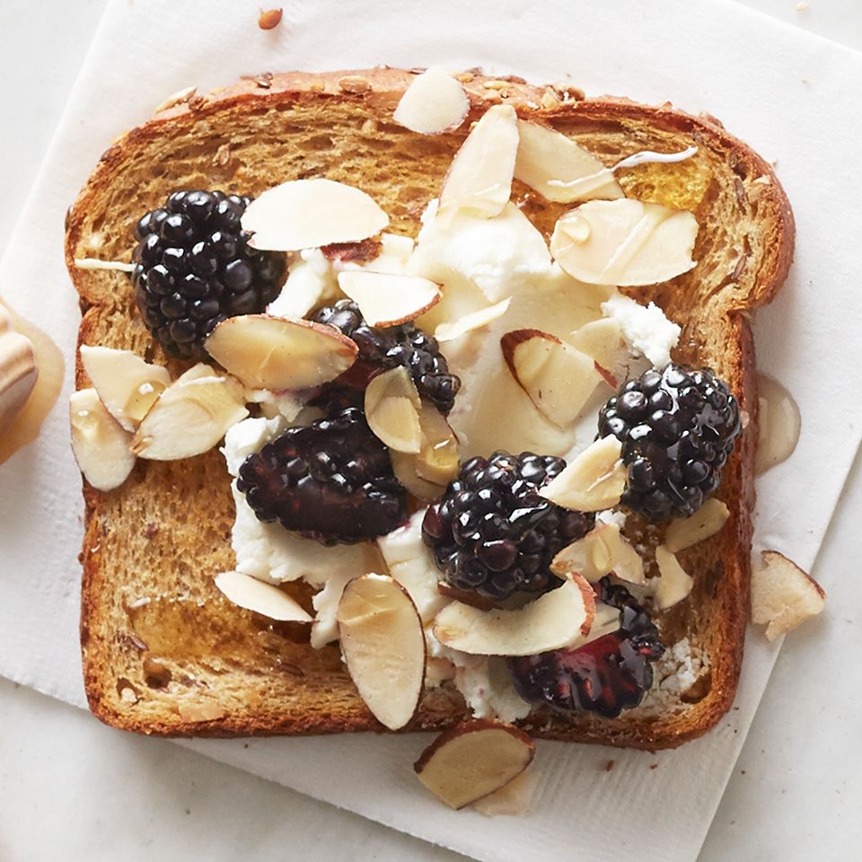 Goat Cheese, Blackberry and Almond Topped Toast