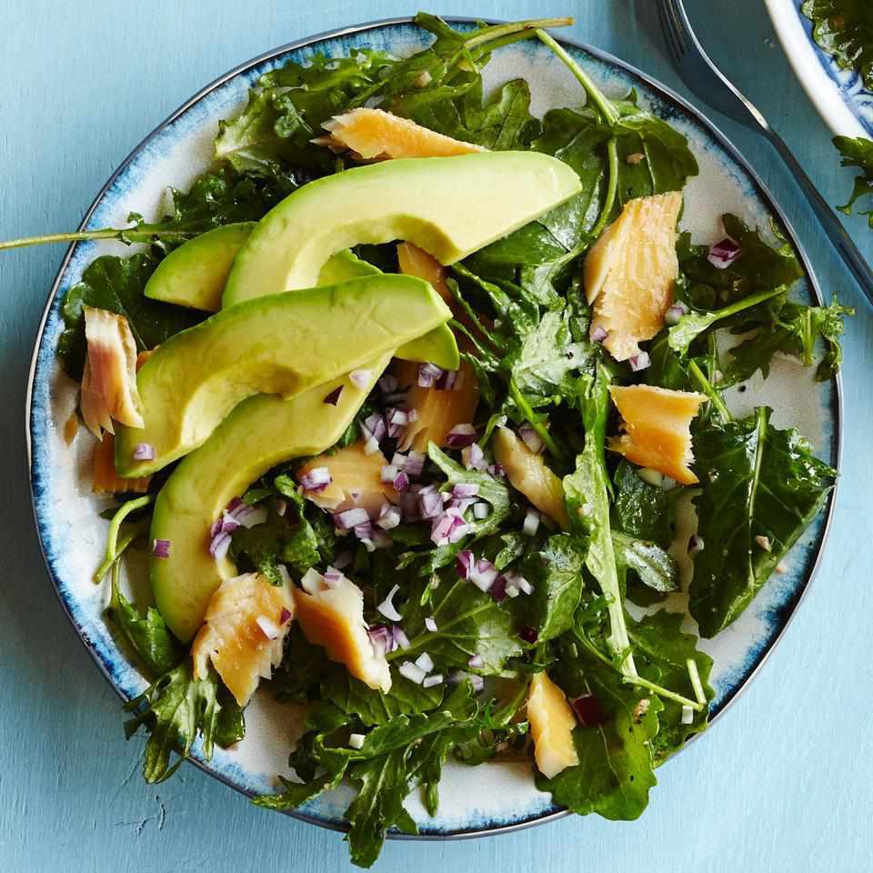 Baby Kale Breakfast Salad with Smoked Trout & Avocado