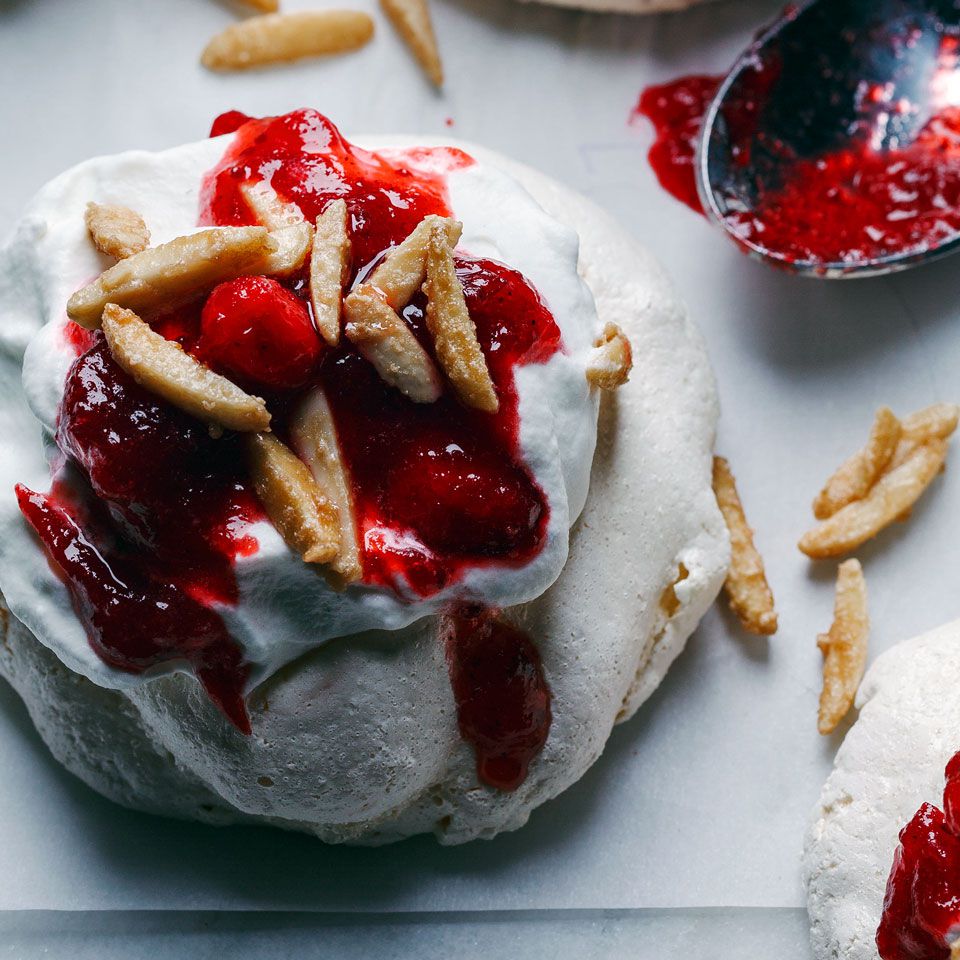 Pavlovas with Cranberry-Ginger Sauce