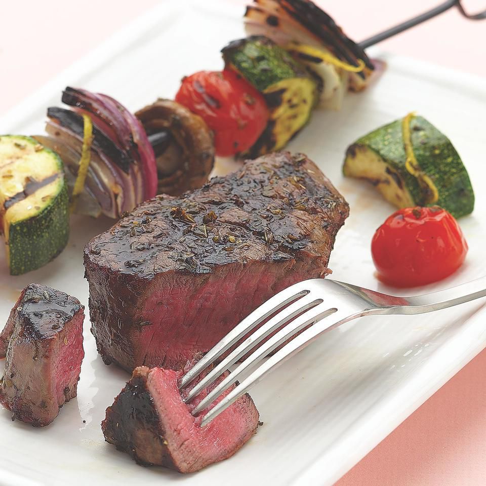 Grilled Filet Mignon with Vegetable Kebabs