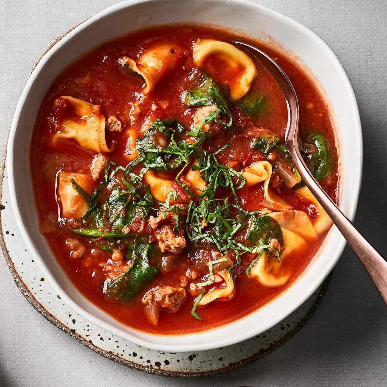 Sausage, Spinach & Tortellini Soup