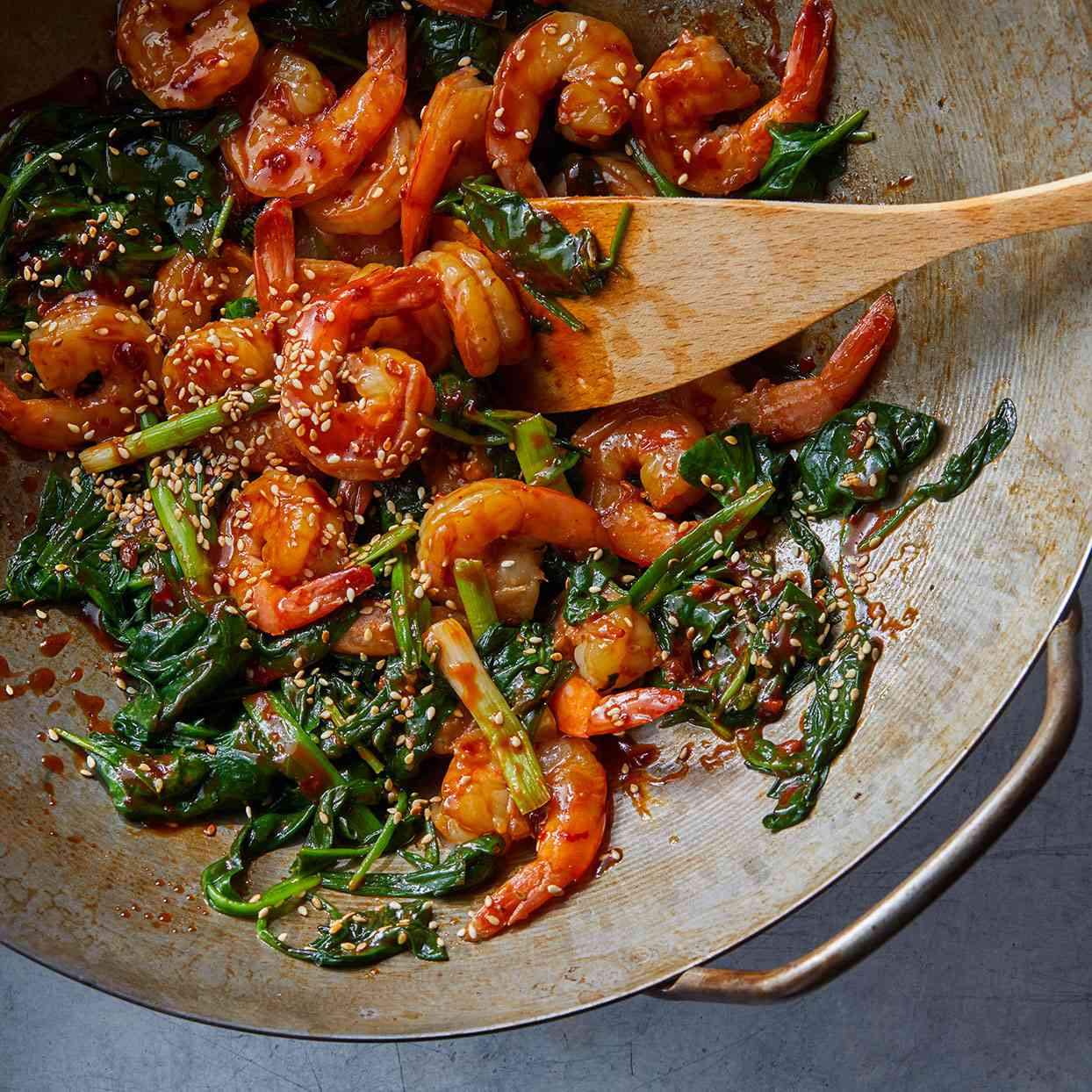 Sesame Shrimp Stir-Fry with Spinach