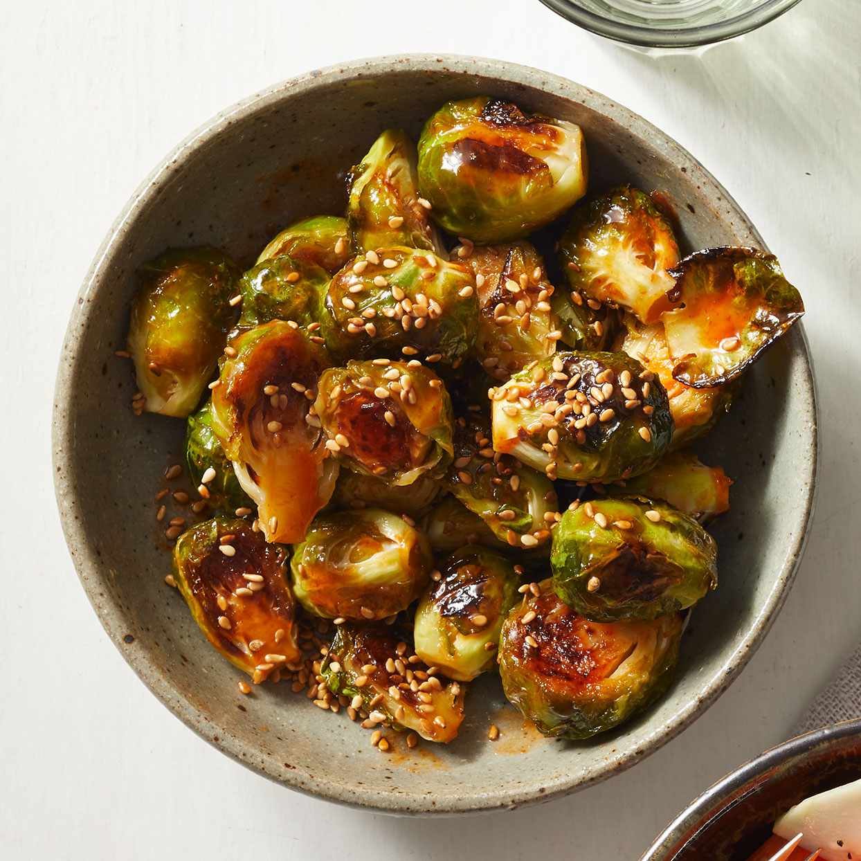Honey-Chile Glazed Baked Brussels Sprouts