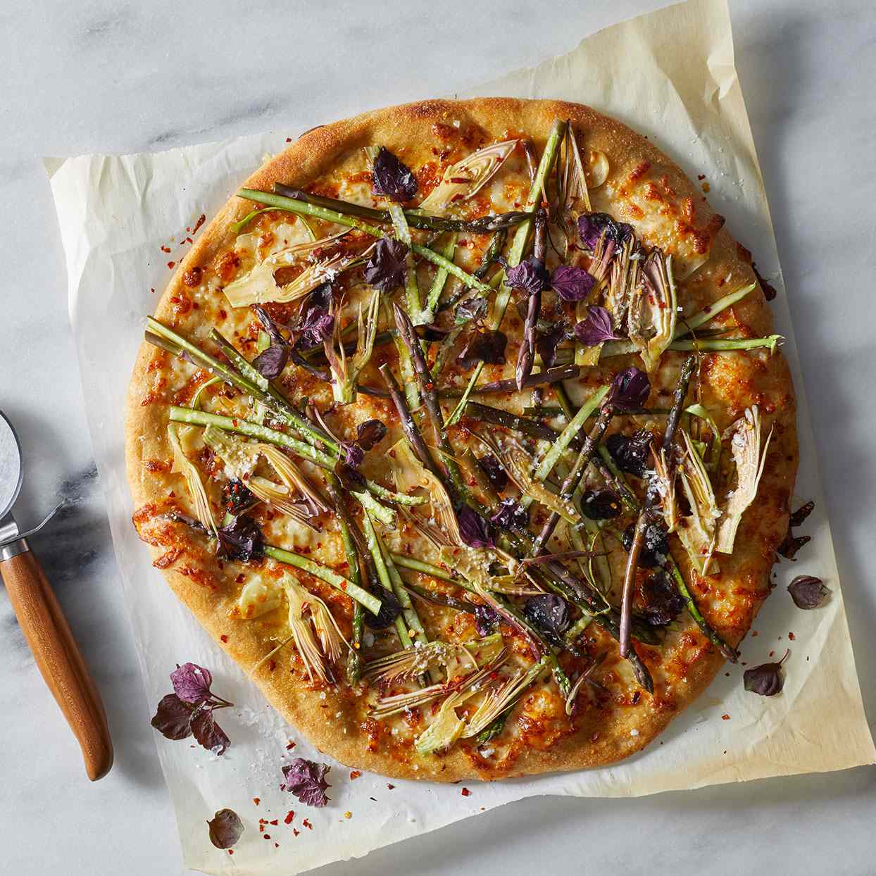 Asparagus & Purple Artichoke Pizza