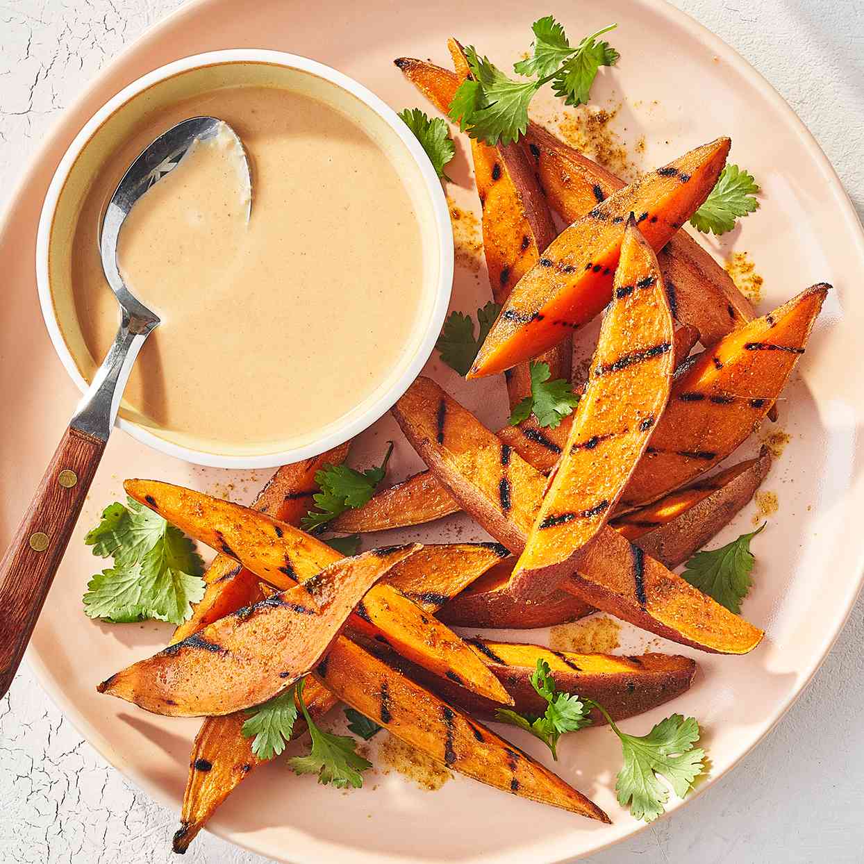 Grilled Sweet Potato Wedges with Peanut Sauce