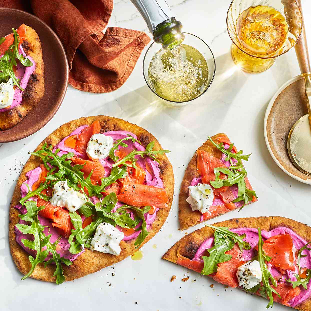 Smoked Salmon Flatbread with Whipped Beet Labneh