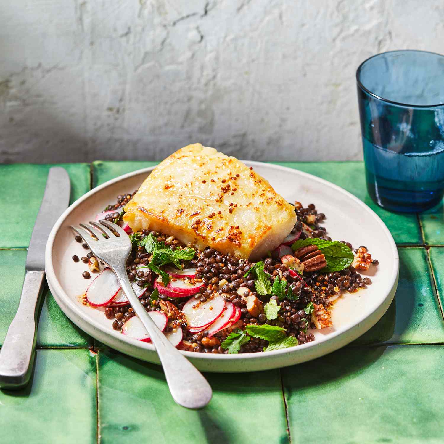 Pan-Seared Cod with Radish & Lentil Salad